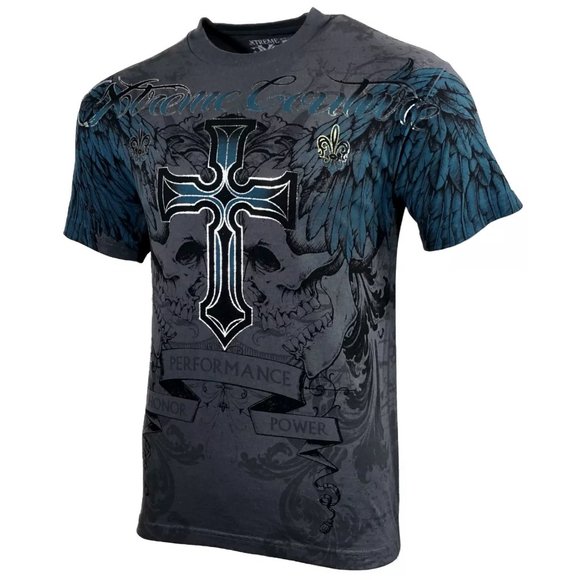 XTREME COUTURE by AFFLICTION Men's T-Shirt CARNIVORE Skulls Cross Biker S-5XL - Picture 4 of 9